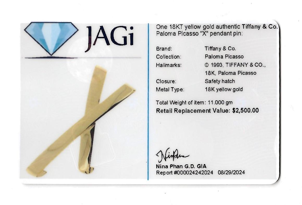 Tiffany & Co. Paloma Picasso Graffiti 'X' Pendant / Brooch 18 Karat Yellow Gold For Sale 6