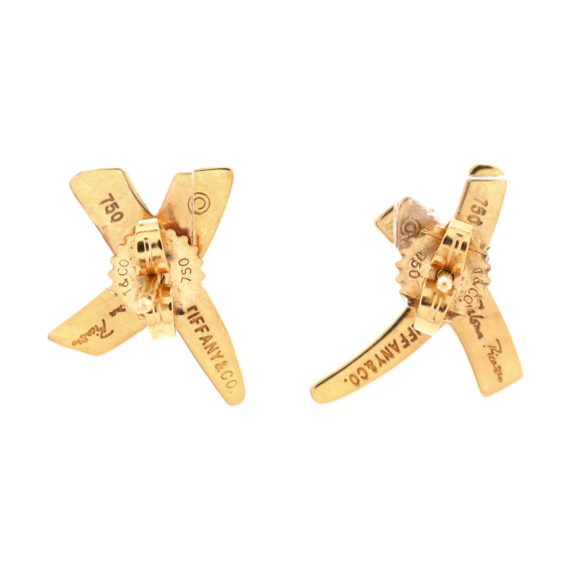 Tiffany & Co. Paloma Picasso Graffiti X Stud Earrings 18k Yellow Gold Small In Good Condition In New York, NY