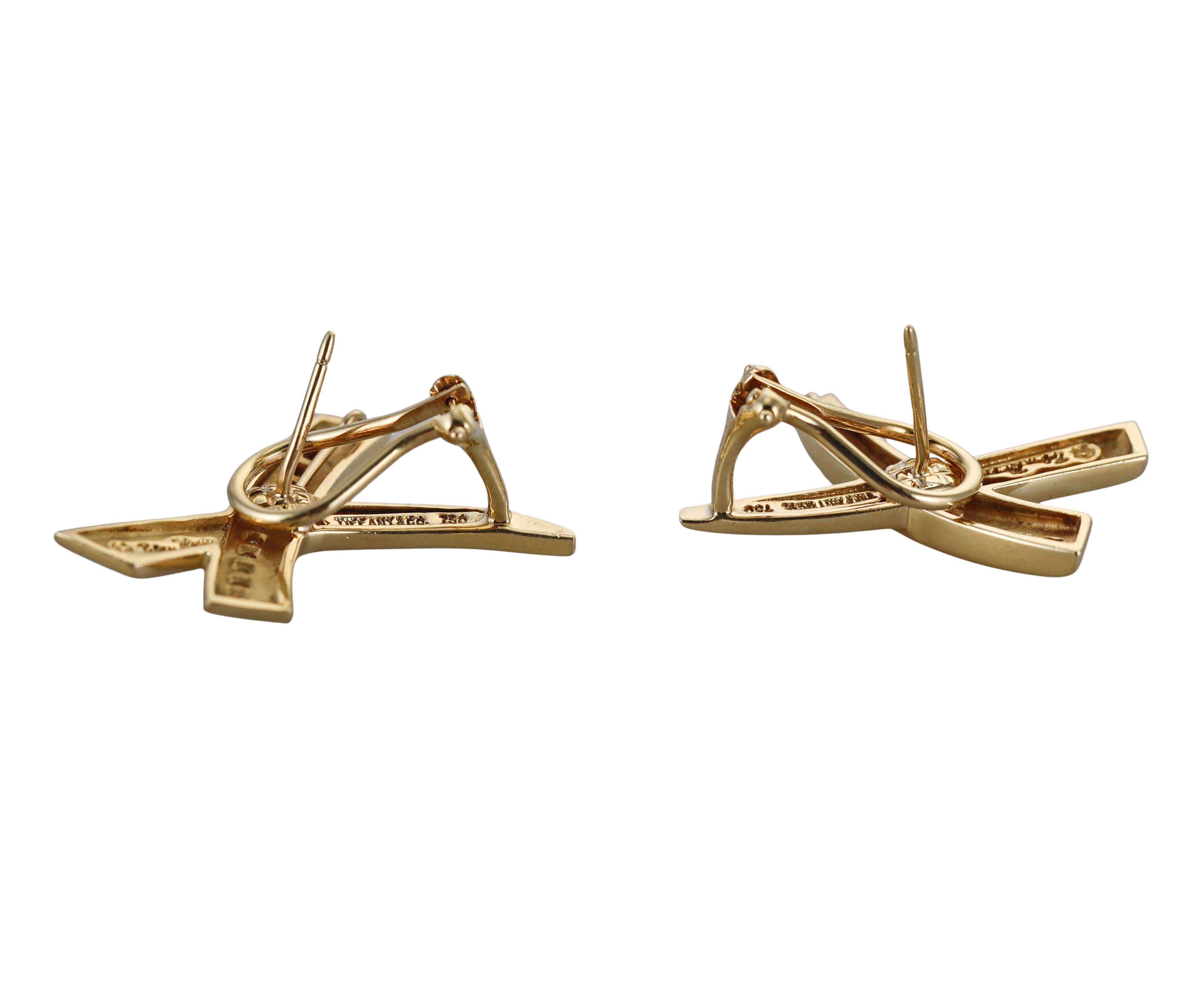 Round Cut Tiffany & Co Paloma Picasso Graffiti X Yellow Gold Diamond Large Earrings For Sale