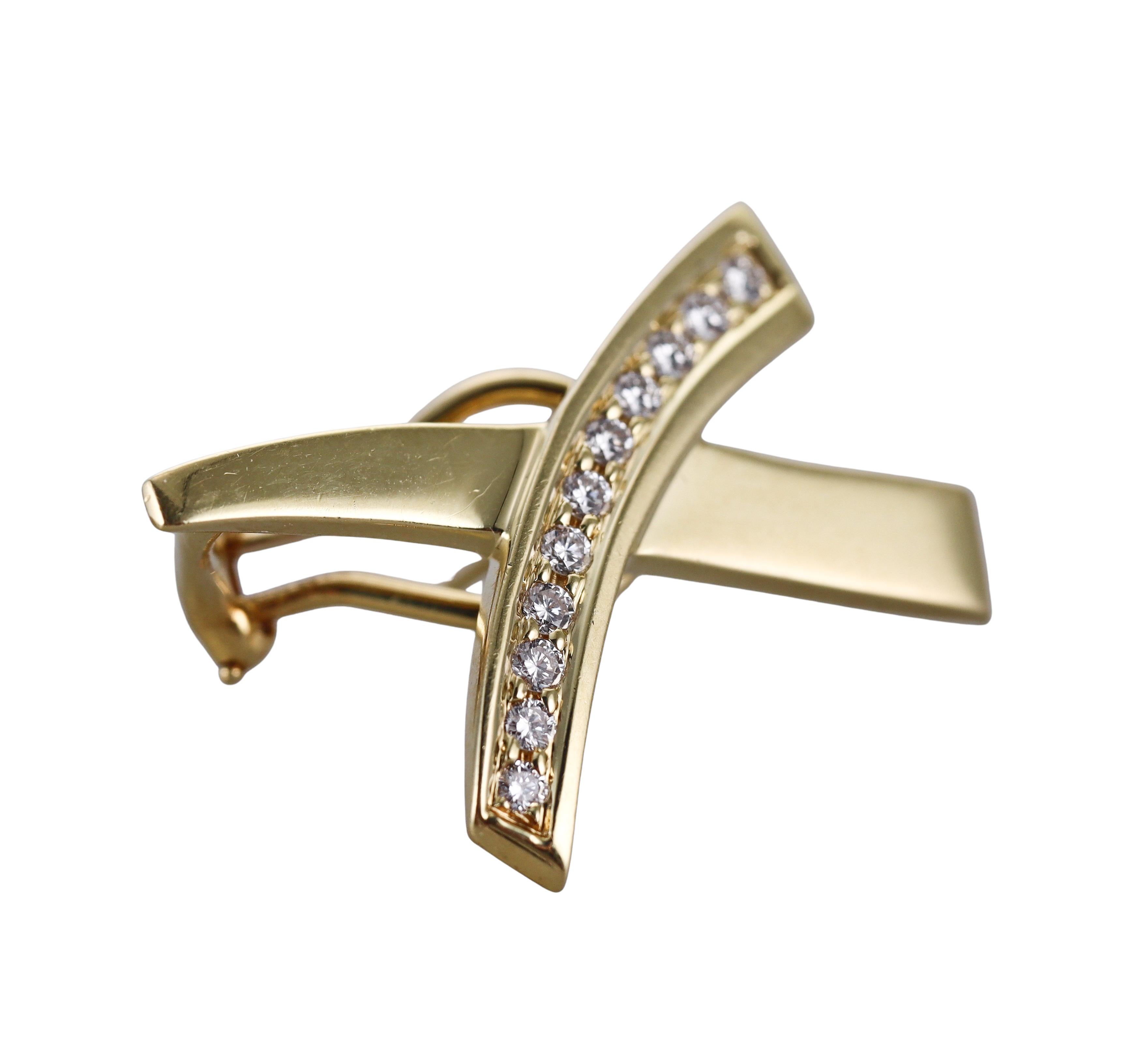 Tiffany & Co Paloma Picasso Graffiti X Yellow Gold Diamond Large Earrings In Excellent Condition For Sale In New York, NY