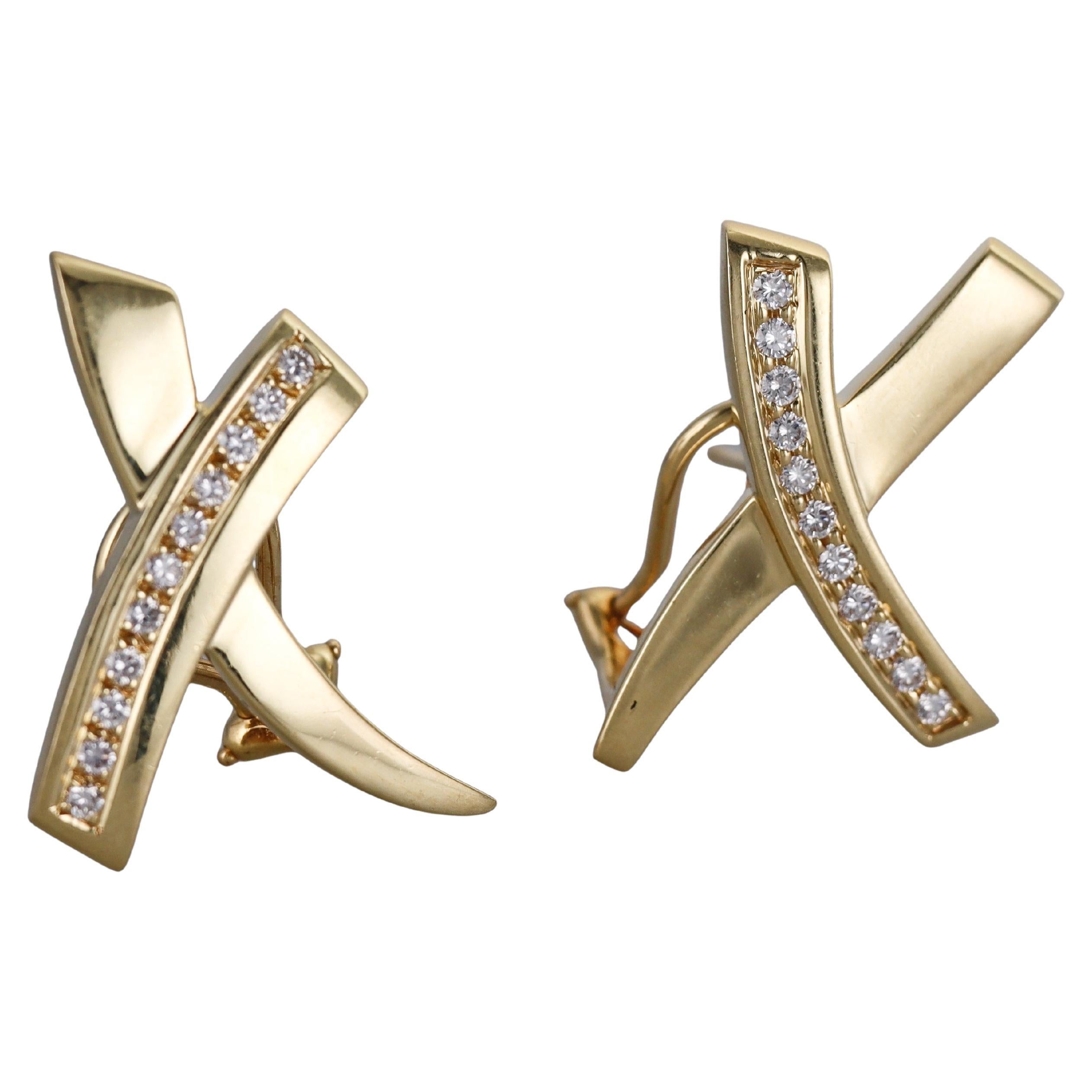 Tiffany & Co Paloma Picasso Graffiti X Yellow Gold Diamond Large Earrings