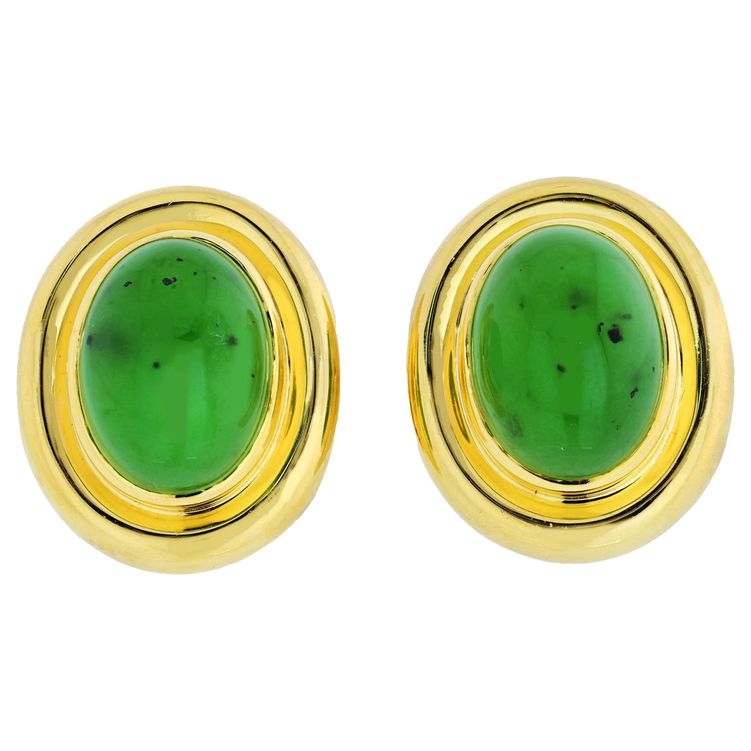 Tiffany & Co. Paloma Picasso Green Jadeite Jade Oval Cut 18 Karat Gold Earrings