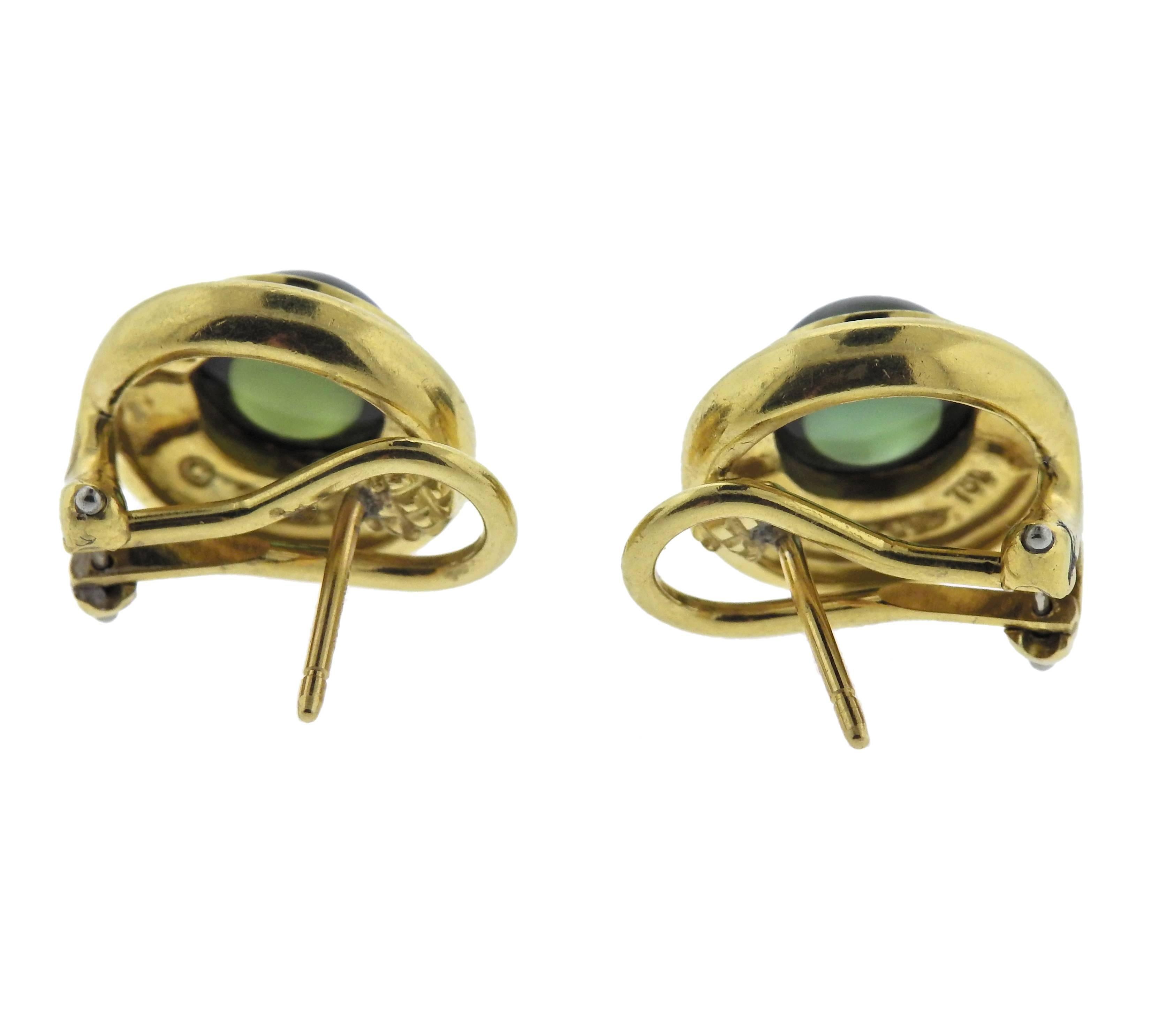 Tiffany & Co. Paloma Picasso Green Tourmaline Gold Earrings In Excellent Condition In Lambertville, NJ