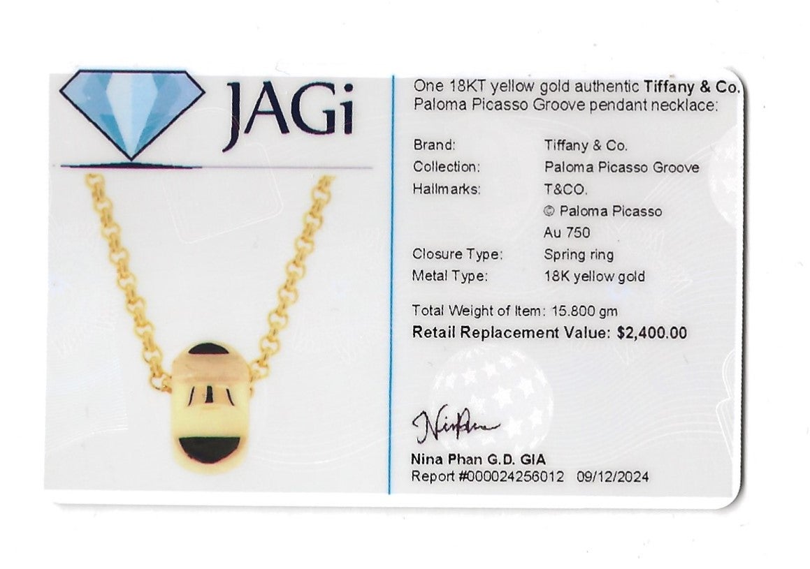 Tiffany & Co. Paloma Picasso Groove Pendant Necklace in 18 Karat Yellow Gold 5