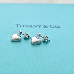Tiffany & Co. Paloma Picasso Hammered Heart Diamond 18K White Gold Earrings