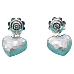 Tiffany & Co. Paloma Picasso Hammered Heart Diamond 18K White Gold Earrings