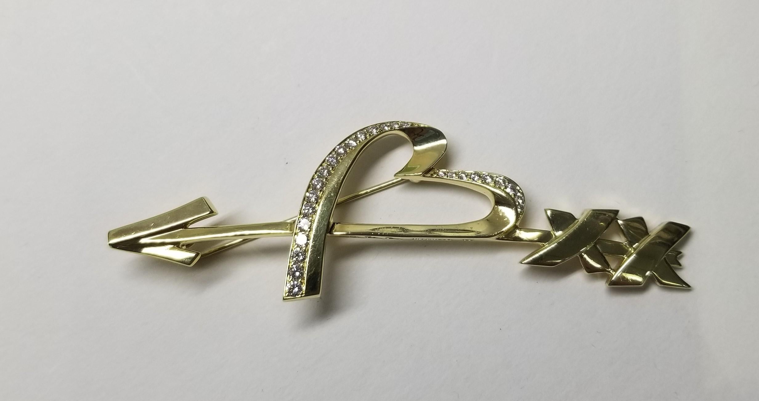 Artisan Tiffany & Co. Paloma Picasso Heart and Arrow Brooch 18 karat Gold and Diamonds For Sale