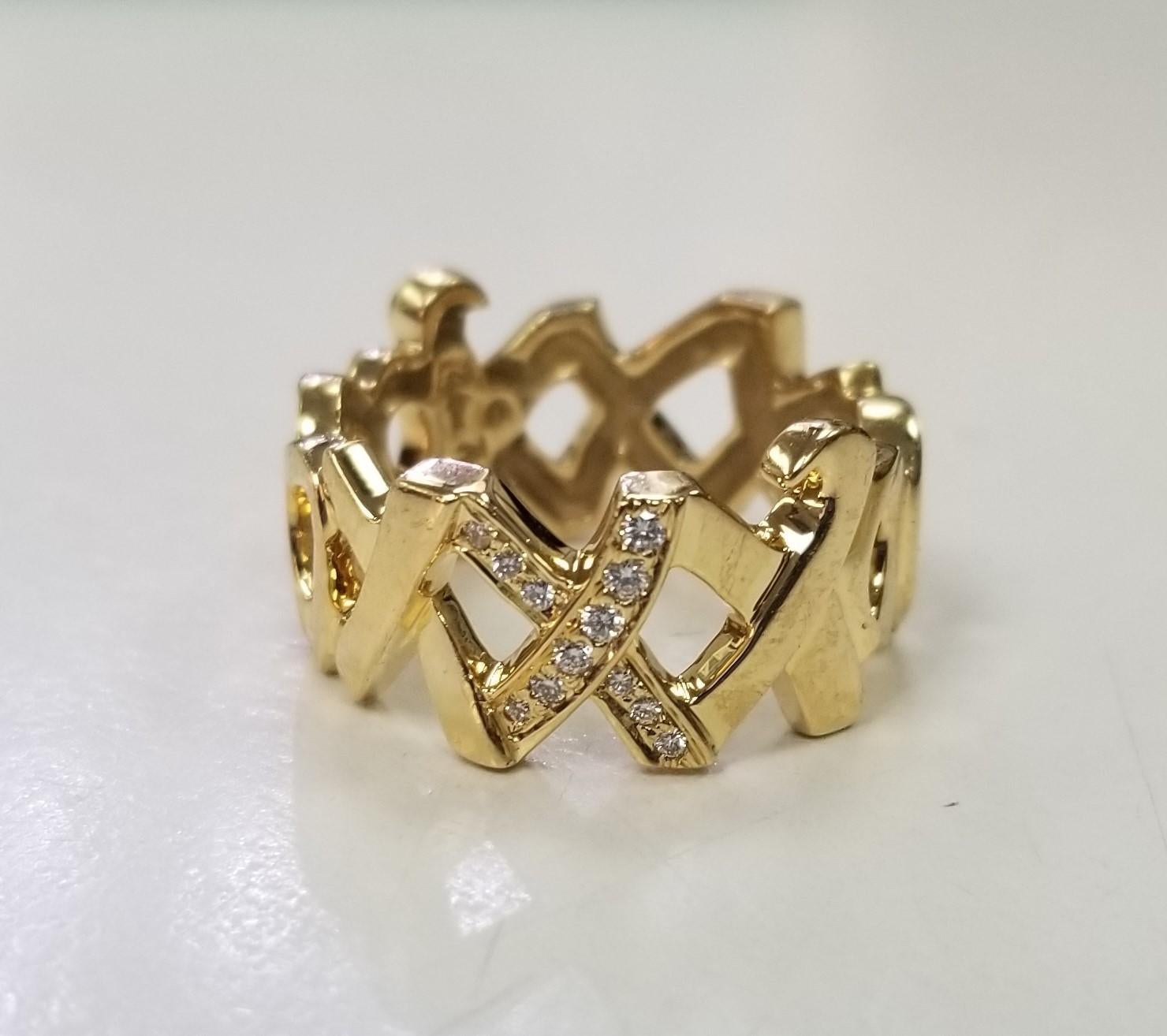 Tiffany and Co Paloma Picasso XO Diamond and Gold Ring, Platinum 18k Yellow Gold In Excellent Condition For Sale In Los Angeles, CA