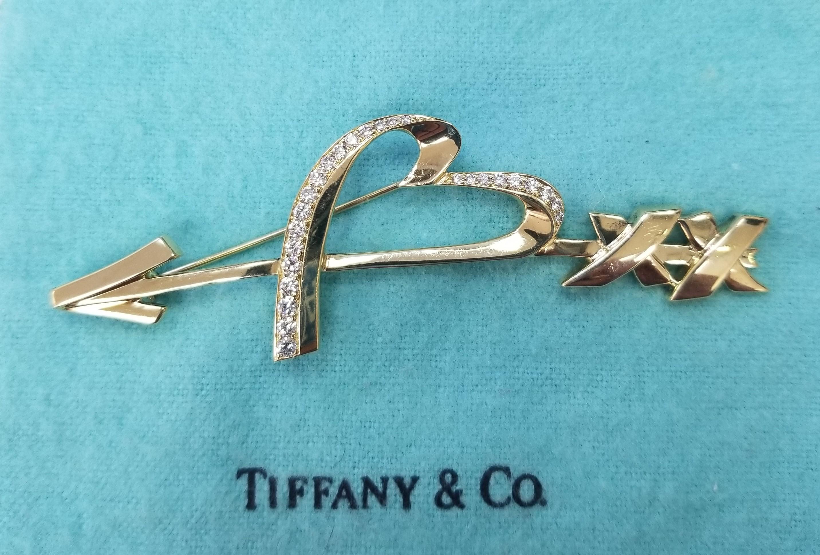 Tiffany & Co. Paloma Picasso Broche cœur et flèche Or 18 carats et diamants Unisexe en vente