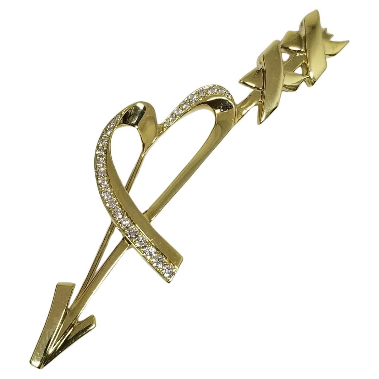 Tiffany & Co. Paloma Picasso Heart and Arrow Brooch 18 karat Gold and Diamonds For Sale