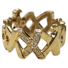 Retro Tiffany and Co Paloma Picasso XO Diamond and Gold Ring, Platinum 18k Yellow Gold