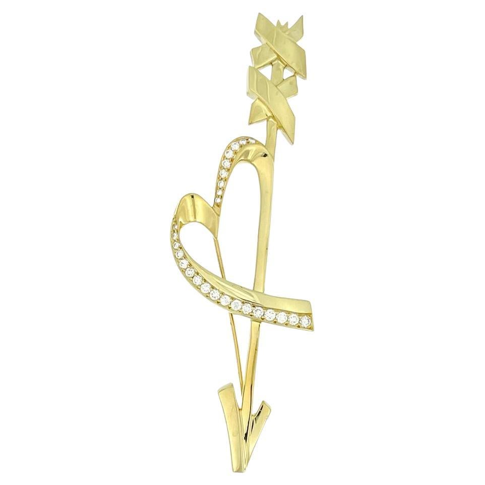 Tiffany & Co. Paloma Picasso Heart and Arrow Brooch 18 karat Gold and Diamonds For Sale