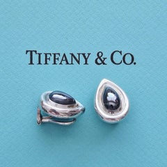Tiffany & Co. Paloma Picasso Boucles d'oreilles à pince en argent sterling avec hématite et gouttes d'eau