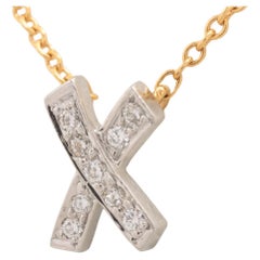 Tiffany & Co. Paloma Picasso Kiss X Diamond Pendant Necklace Gold Platinum