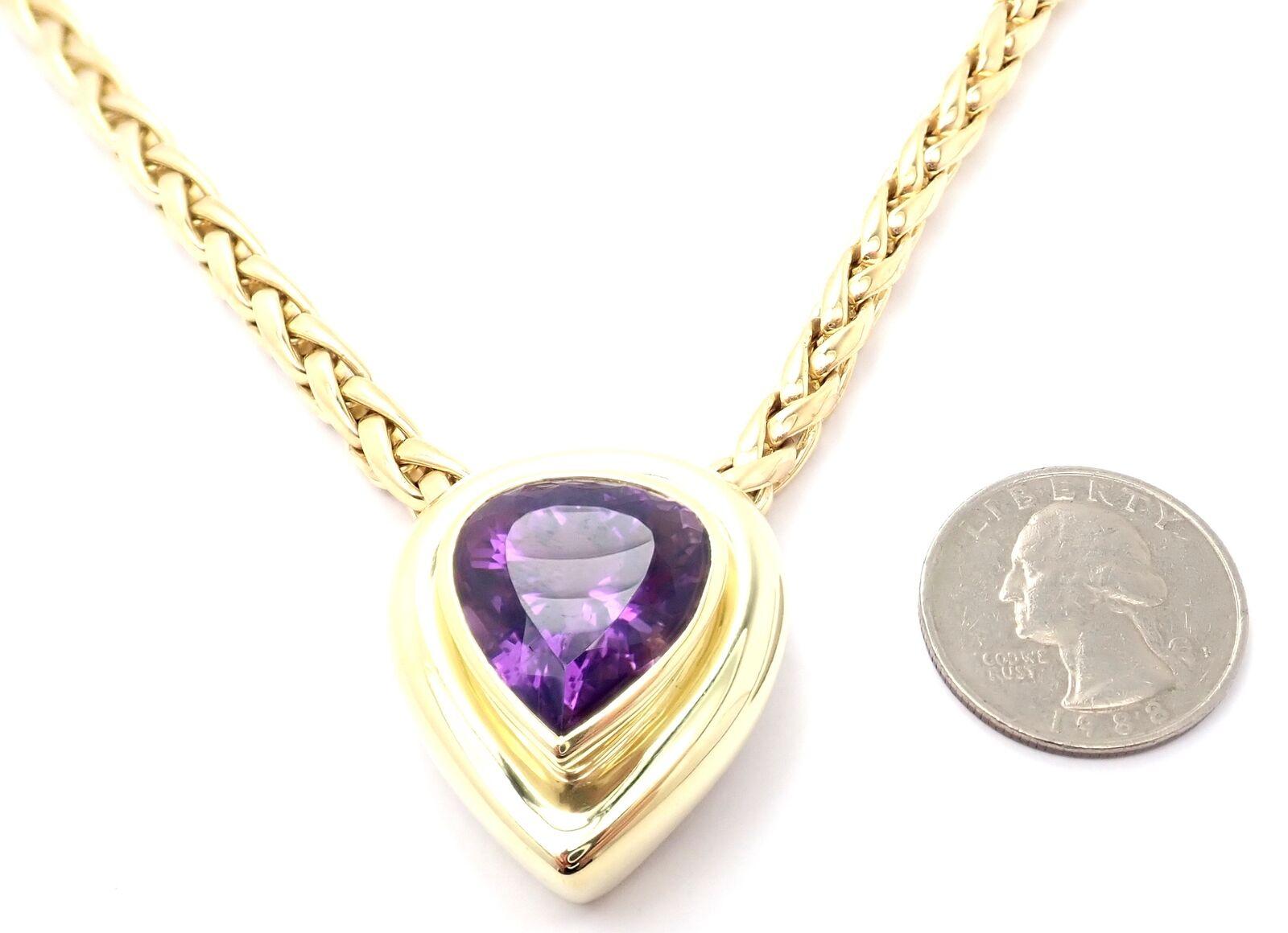 18k Yellow Gold Large Amethyst Pendant Necklace by Paloma Picasso for Tiffany & Co. 
With 1 large amethyst 20mm x 20mm
Details: 
Chain Length: Length: 16