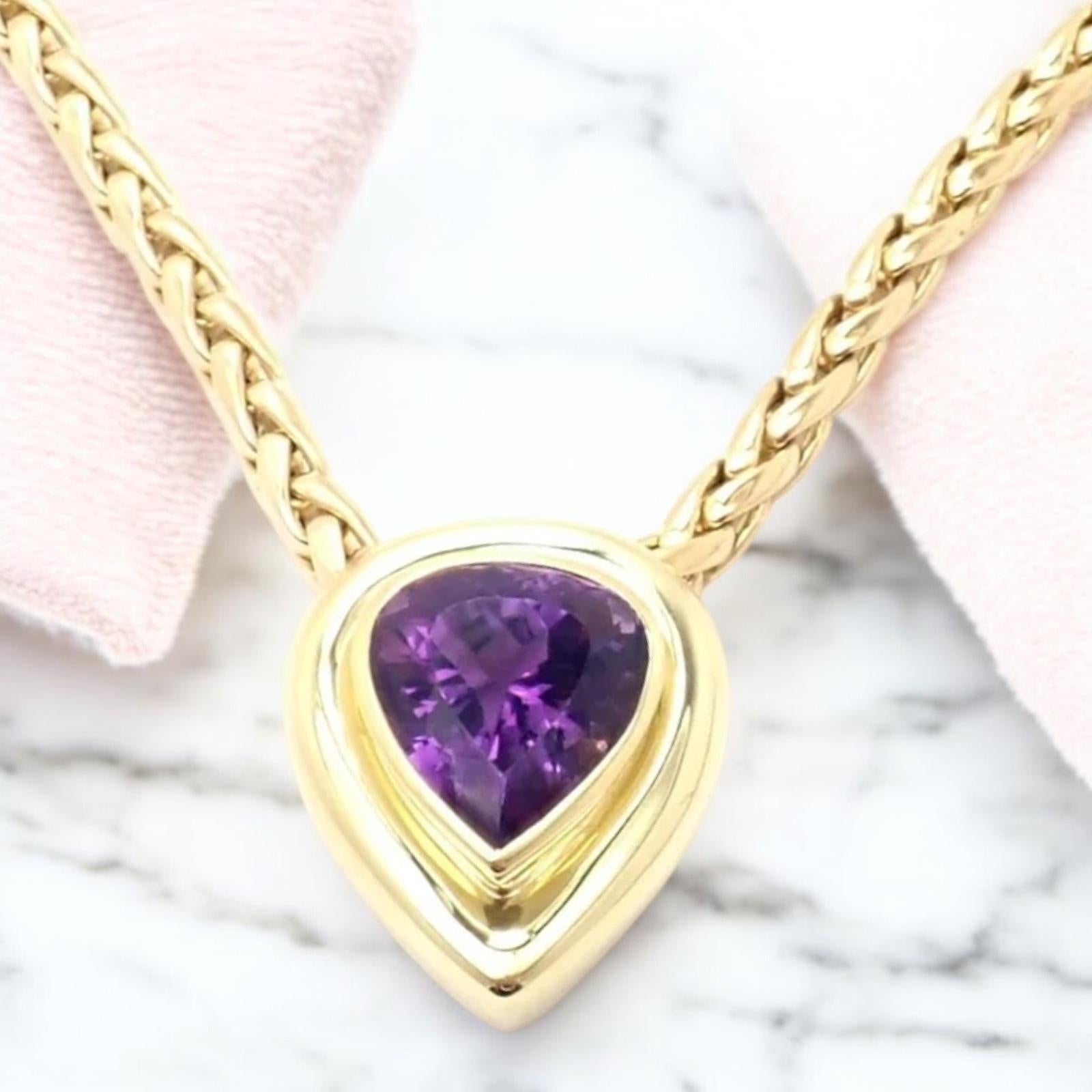 18k Yellow Gold Large Amethyst Pendant Necklace by Paloma Picasso for Tiffany & Co. 
With 1 large amethyst 20mm x 20mm
Details: 
Chain Length: Length: 16