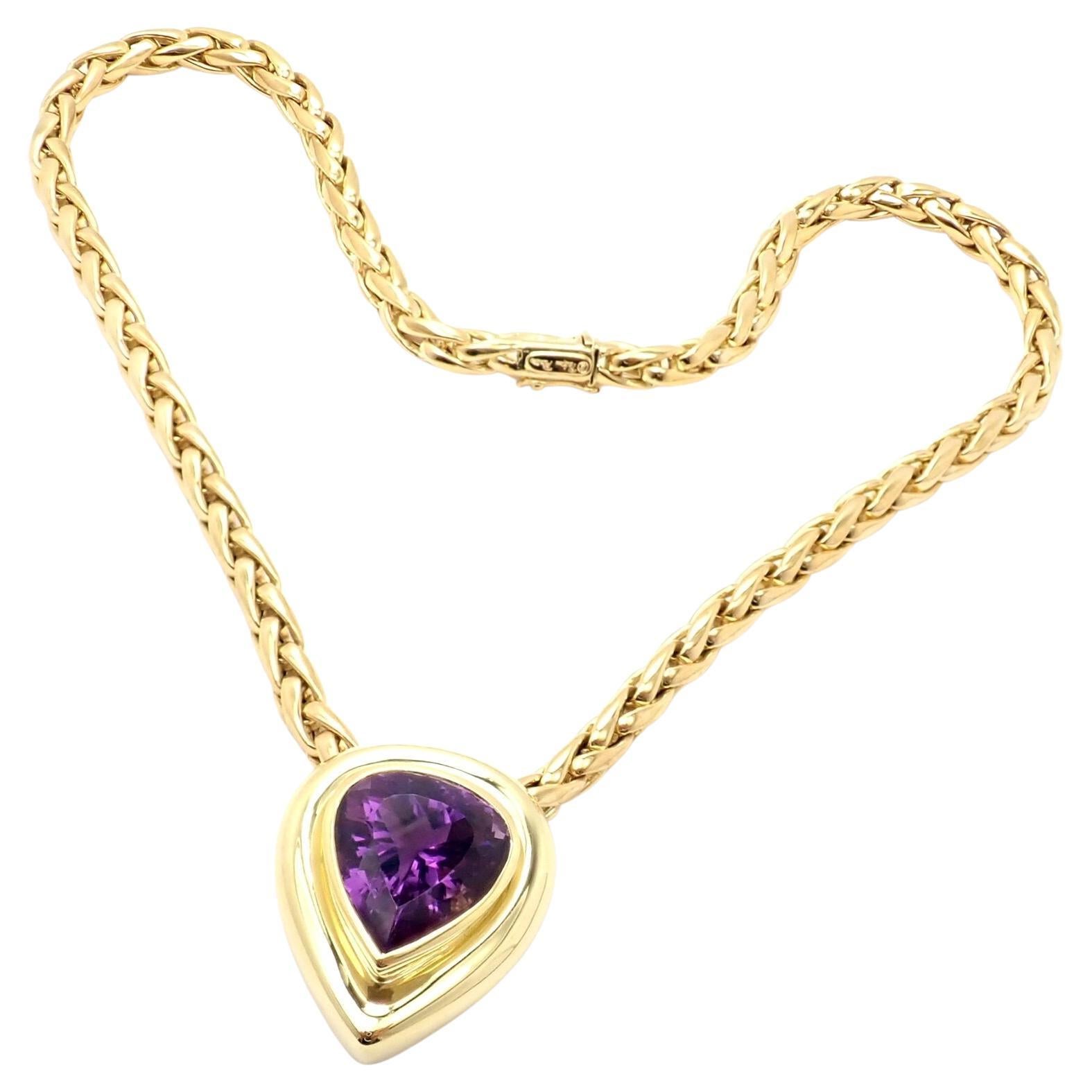 Tiffany & Co Paloma Picasso Large Amethyst Yellow Gold Pendant Necklace For Sale
