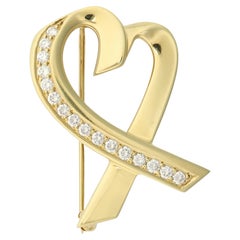 Tiffany & Co Paloma Picasso Loving Heart Diamond 18k Yellow Gold Brooch Pin