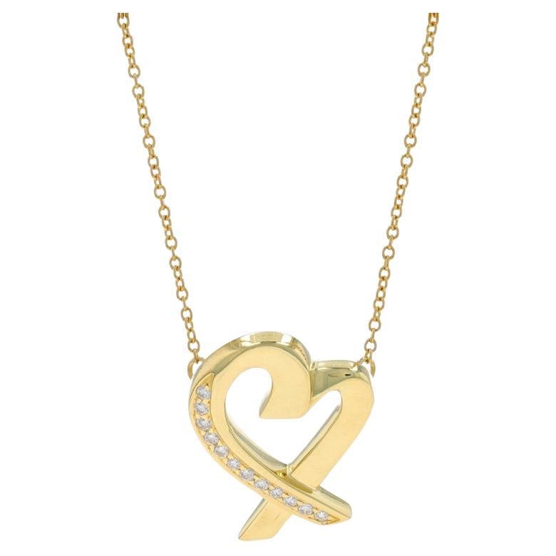 Tiffany & Co. Paloma Picasso Collier en or jaune 18 carats avec diamants « Loving Heart » de 20 pouces