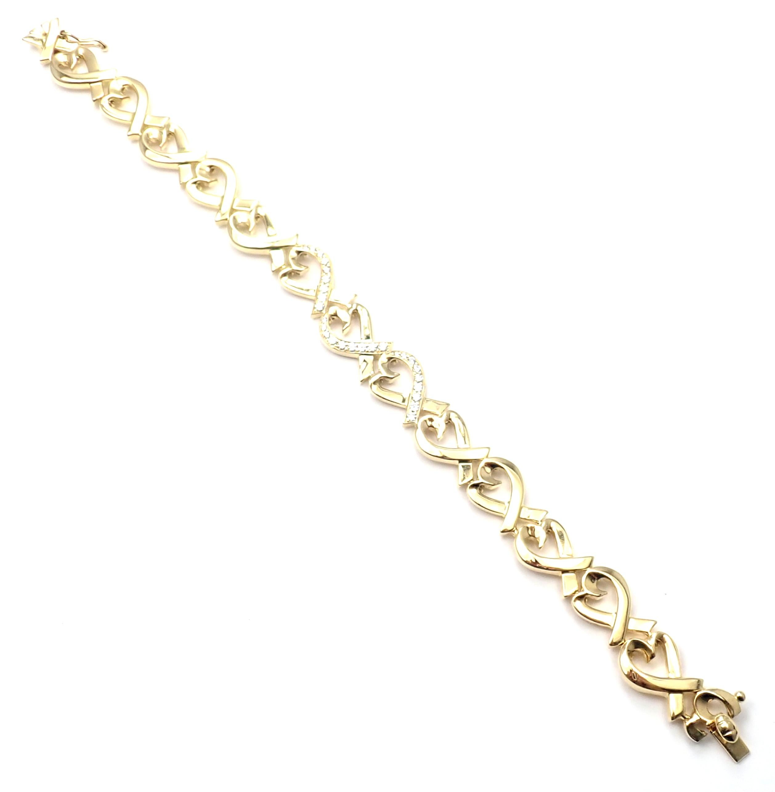 Tiffany & Co. Paloma Picasso Loving Heart Diamond Yellow Gold Bracelet In Excellent Condition In Holland, PA