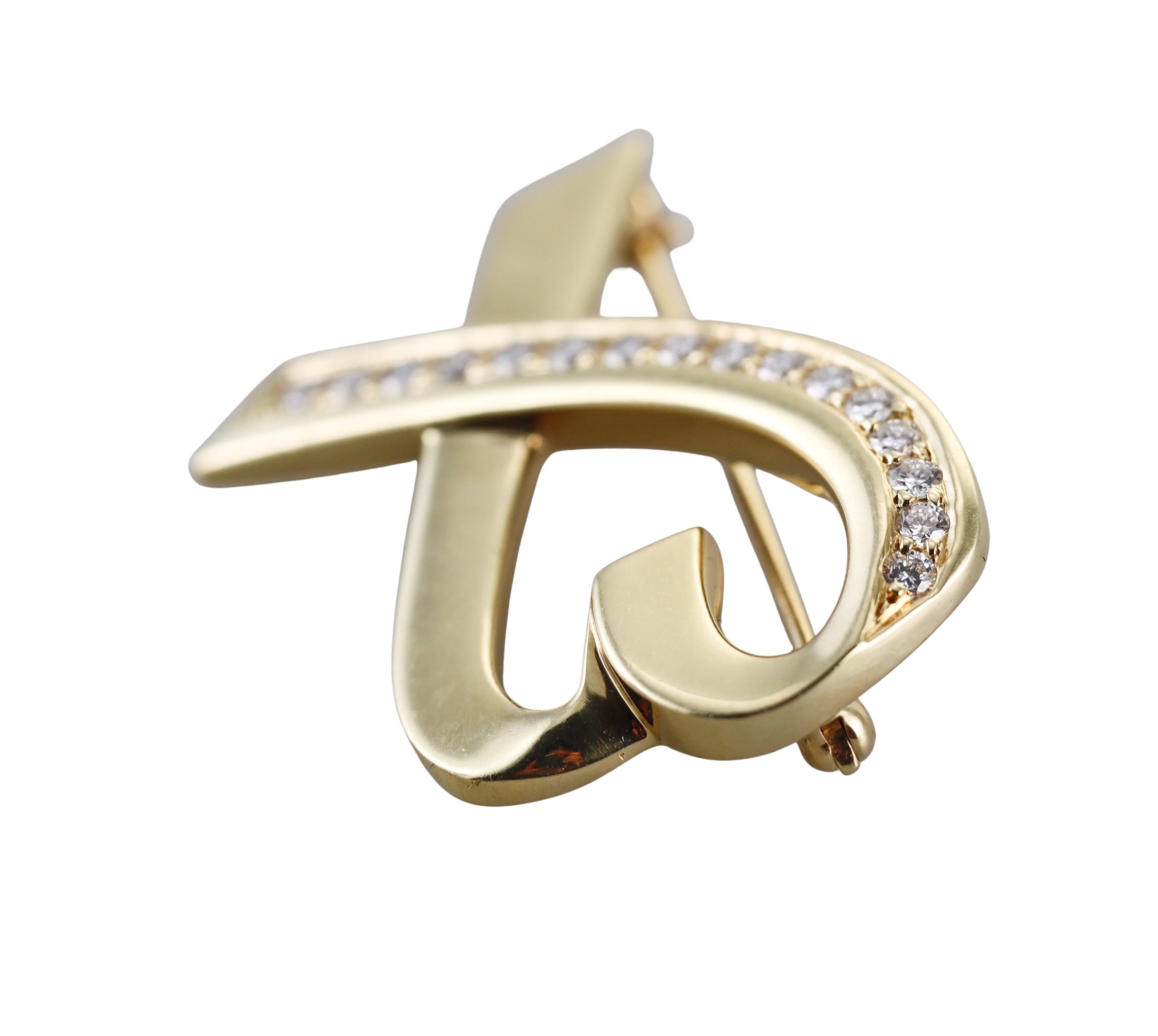 Tiffany & Co Paloma Picasso Loving Heart Diamond Yellow Gold Brooch For Sale 1