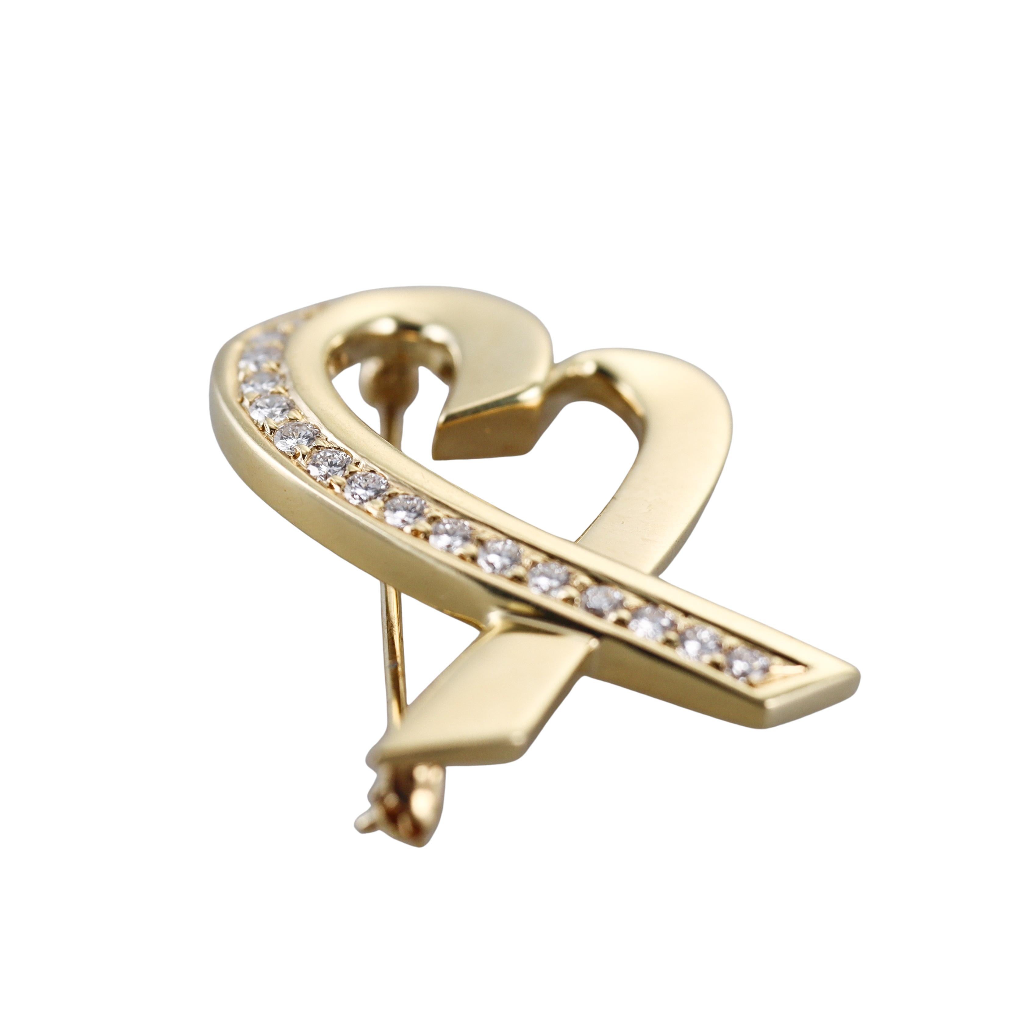 Tiffany & Co Paloma Picasso Loving Heart Diamond Yellow Gold Brooch For Sale 2