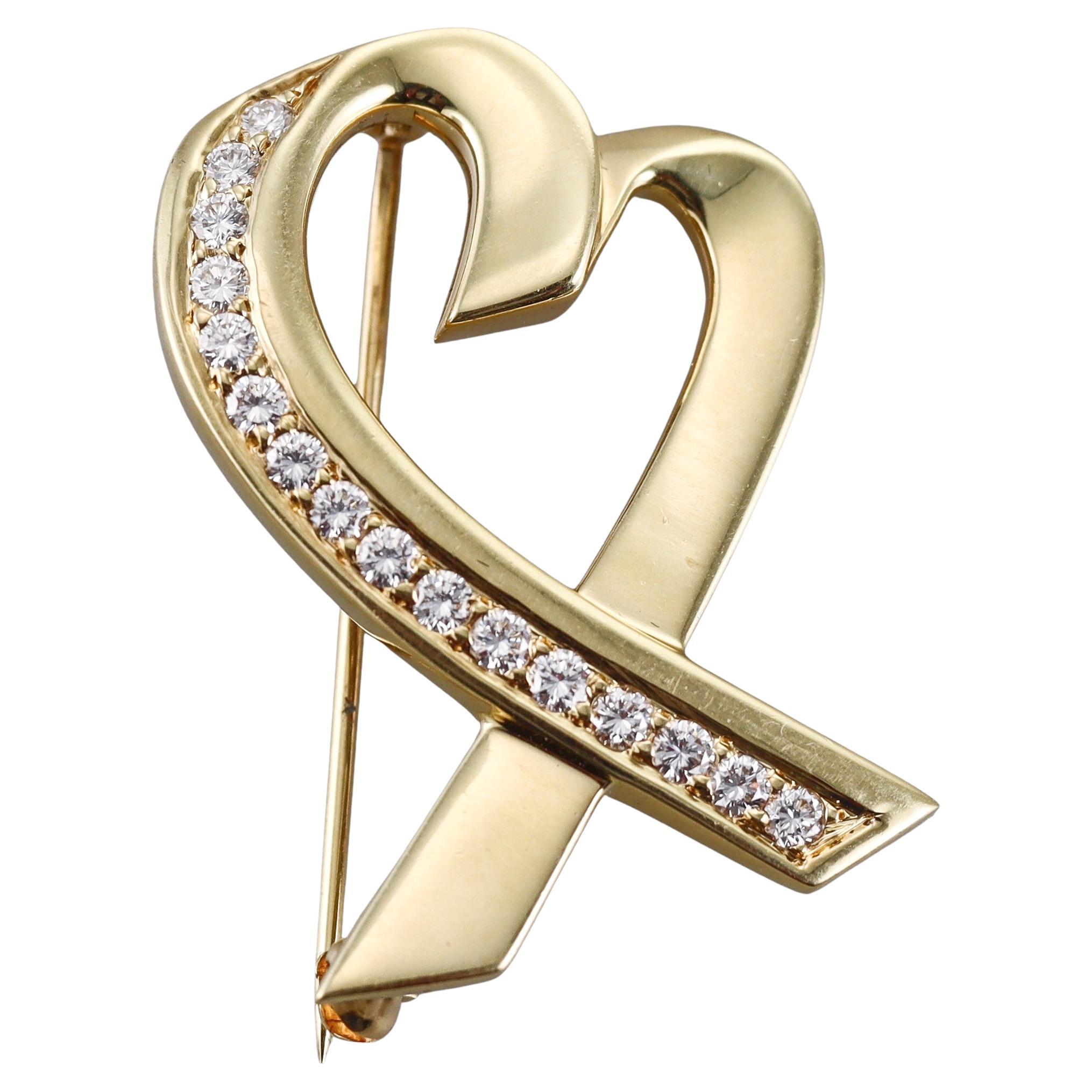 Tiffany & Co Paloma Picasso Loving Heart Diamond Yellow Gold Brooch