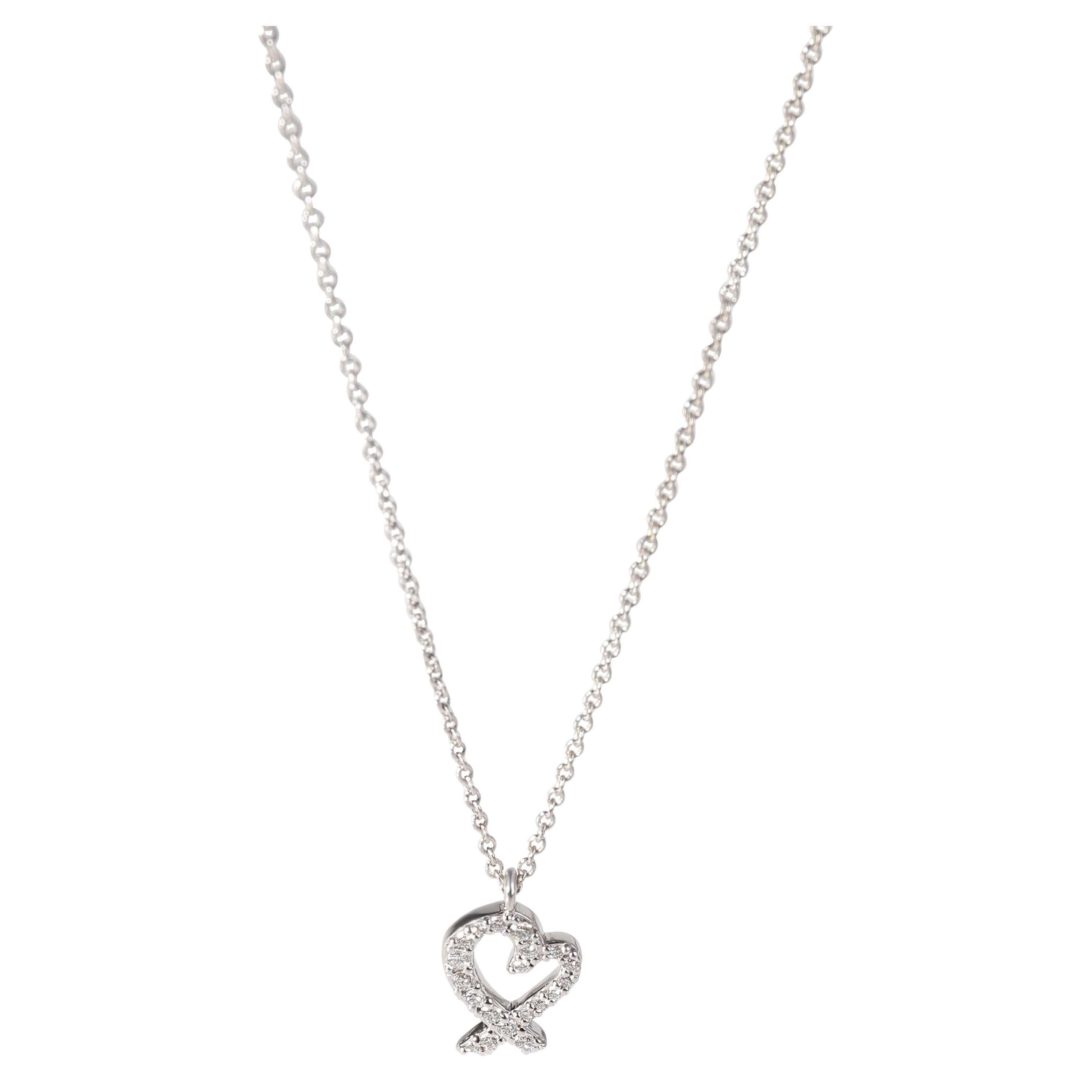 Tiffany & Co. Paloma Picasso Pendentif en or blanc 18 carats avec cœurs amoureux 0,12 carat poids total