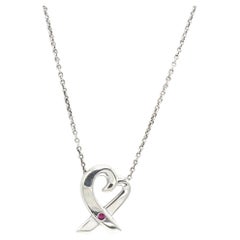 Tiffany & Co. Paloma Picasso Loving Heart Pink Sapphire Sterling Silver Necklace