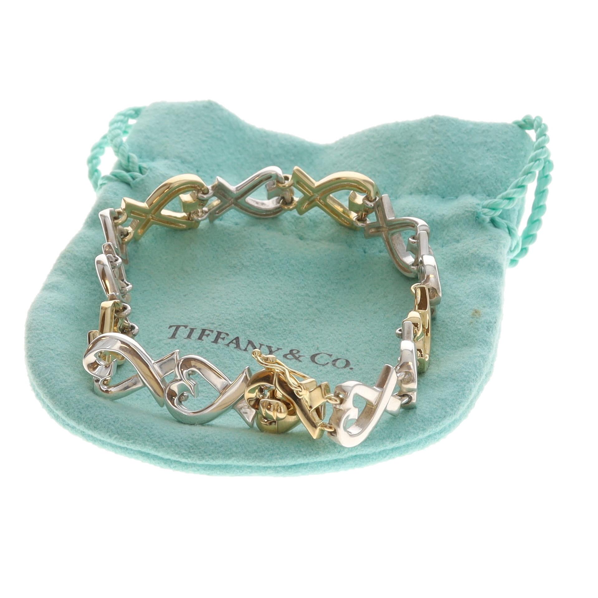 Tiffany & Co. Paloma Picasso Pulsera de eslabones Corazones enamorados Oro 925 18k en venta 6