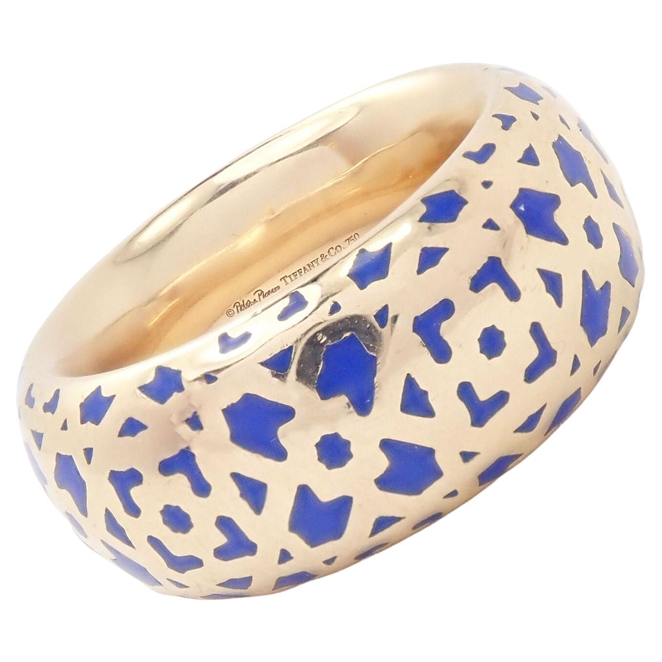 Tiffany & Co Paloma Picasso Marrakesh Blue Enamel Yellow Gold Band Ring