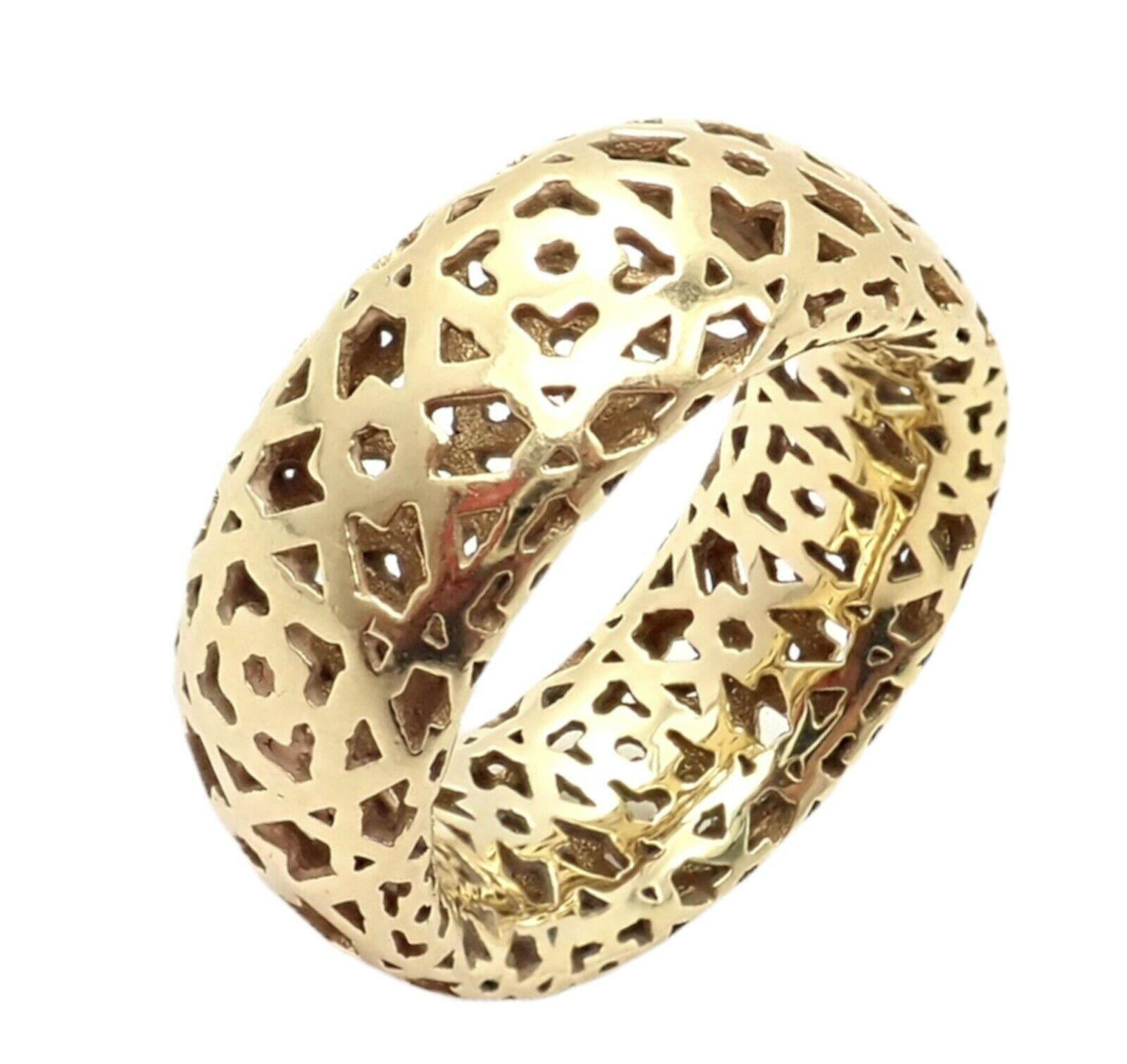 18k Gelbgold Marrakesh Band Ring von Paloma Picasso für Tiffany & Co.   
Details:  
Größe: 8
Gewicht: 9.8 Gramm
Breite: 9::5 mm
Gestempelte Markenzeichen: Tiffany & Co. 750 Paloma Picasso Italien
*Freier Versand innerhalb der Vereinigten Staaten* 