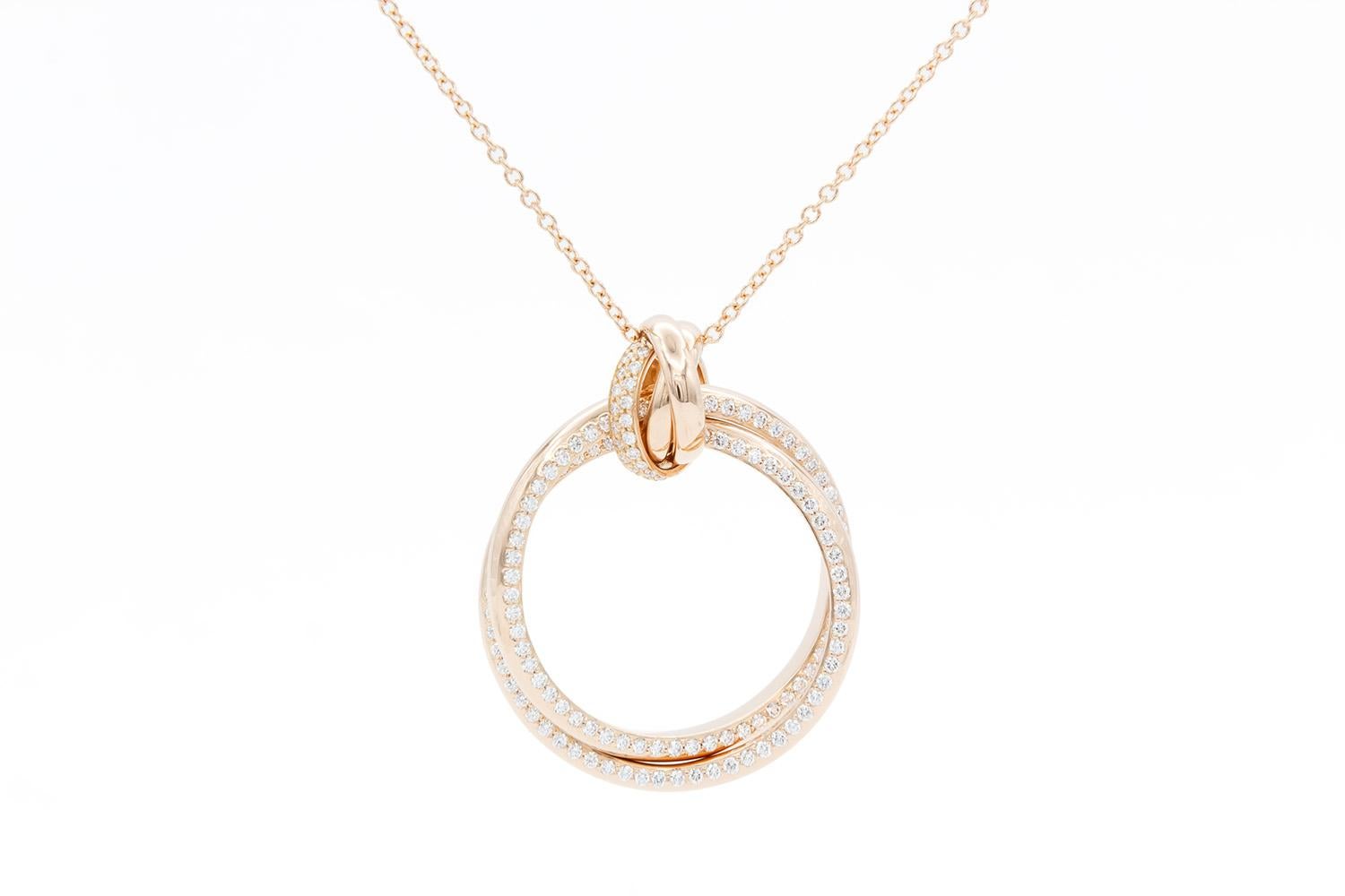 We are pleased to offer this 18k Rose Gold & Diamond Tiffany & Co. Paloma Picasso Melody Circle Pendant. Paloma Picasso is one of the most celebrated designers at Tiffany & Co., her creative use of materials and designs stands the test of time. This