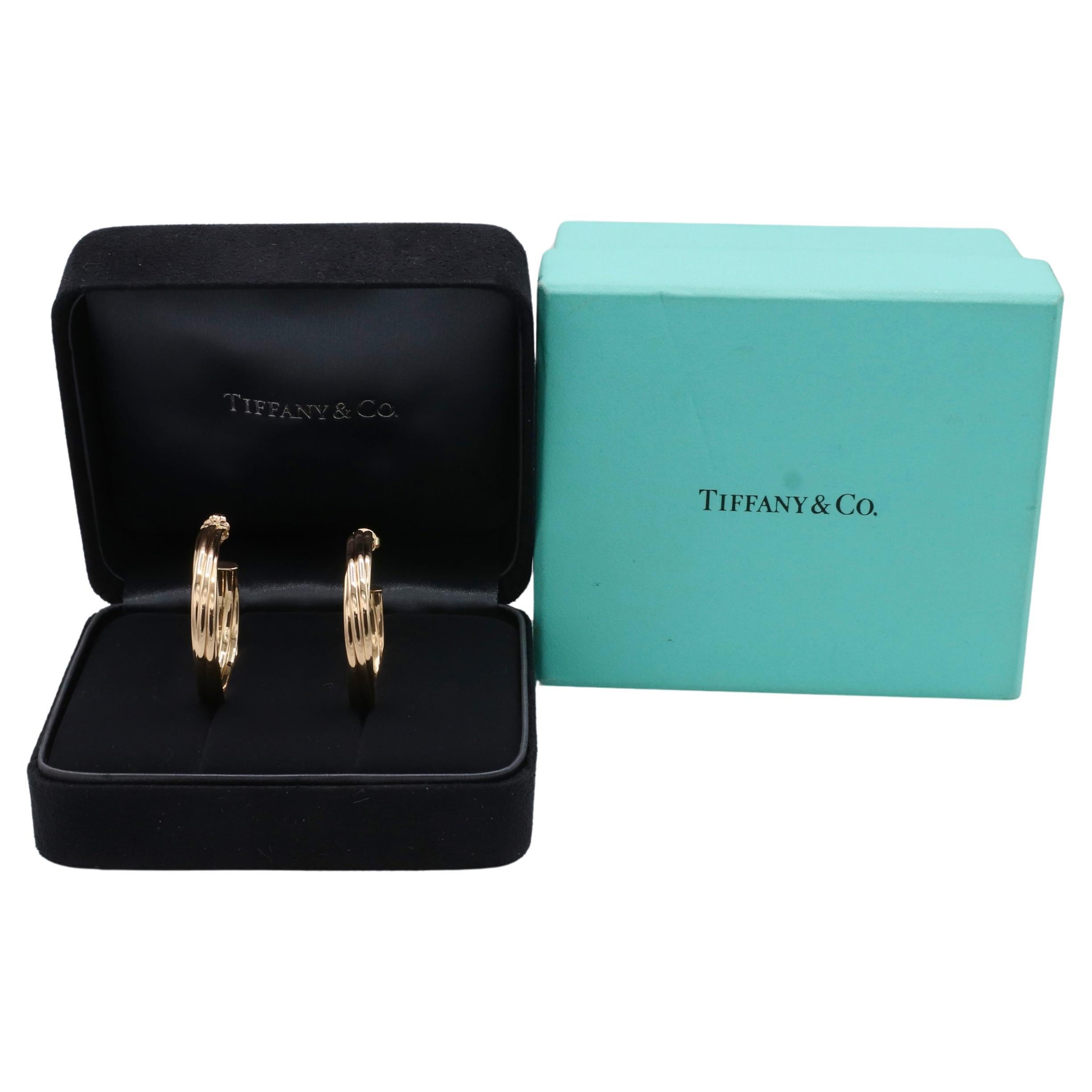 Tiffany & Co. Paloma Picasso Melody Hoop Earring in 18K Rose Gold
Metal: 18k rose gold
Weight: 9.92 grams
Diameter: 36mm
Width: 5.5mm
Signed: ©Paloma Picasso Tiffany & Co. Au 750 ITALY 