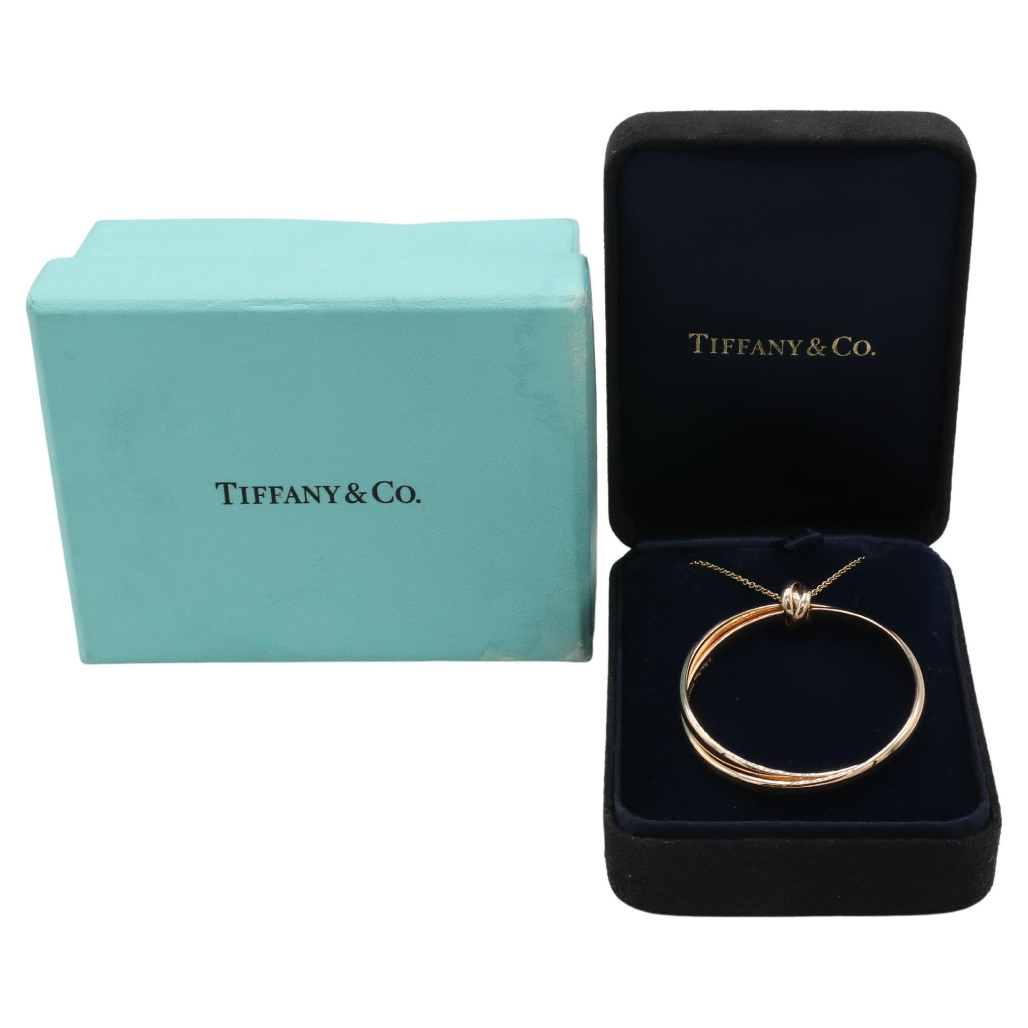 Tiffany & Co. Paloma Picasso - Collana con ciondolo a cerchio grande in oro rosa Melody 
Metallo: oro rosa 18k
Peso: 15,88 grammi
Diametro del ciondolo: 38 mm
Catena: 28 pollici
Vendita al dettaglio: $5,030 USD
