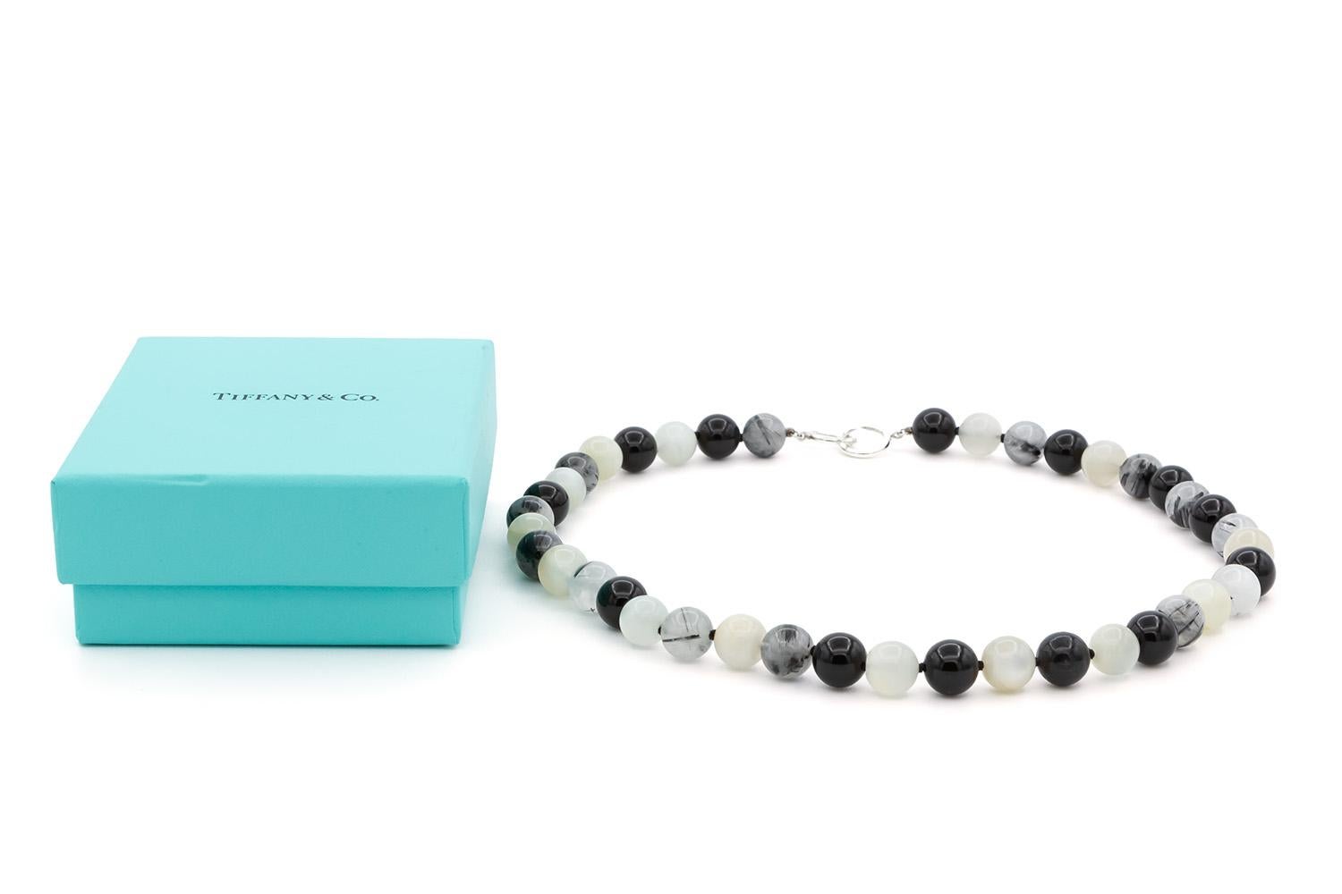 Tiffany & Co Paloma Picasso Moonstone Quartz Onyx Silver Gemstone Bead Necklace For Sale 4