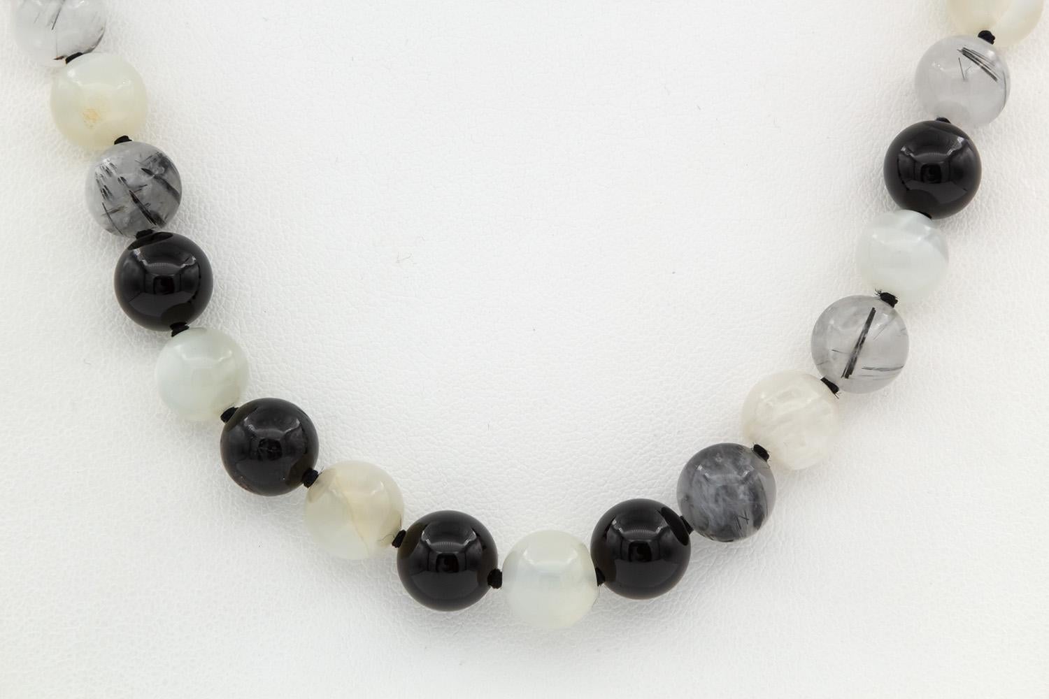 Tiffany & Co Paloma Picasso Moonstone Quartz Onyx Silver Gemstone Bead Necklace For Sale 1