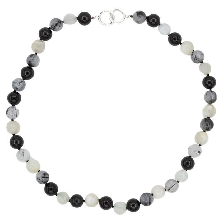 Tiffany & Co Paloma Picasso Moonstone Quartz Onyx Silver Gemstone Bead Necklace For Sale
