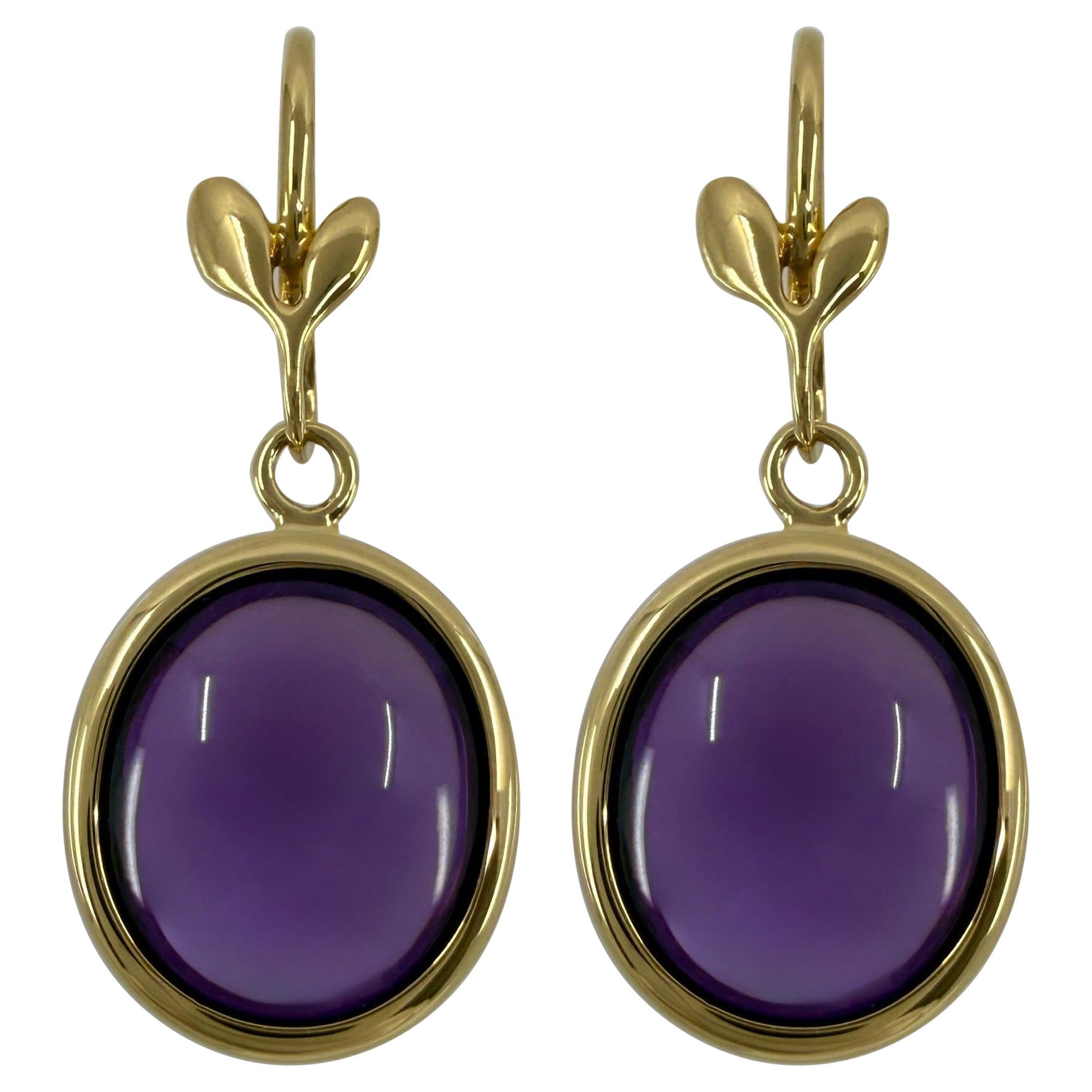Tiffany & Co. Boucles d'oreilles pendantes en or jaune 18k et améthyste Olive de Paloma Picasso