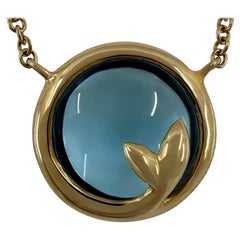 Tiffany & Co. Paloma Picasso Olive Blue Topaz 18k Yellow Gold Pendant Necklace
