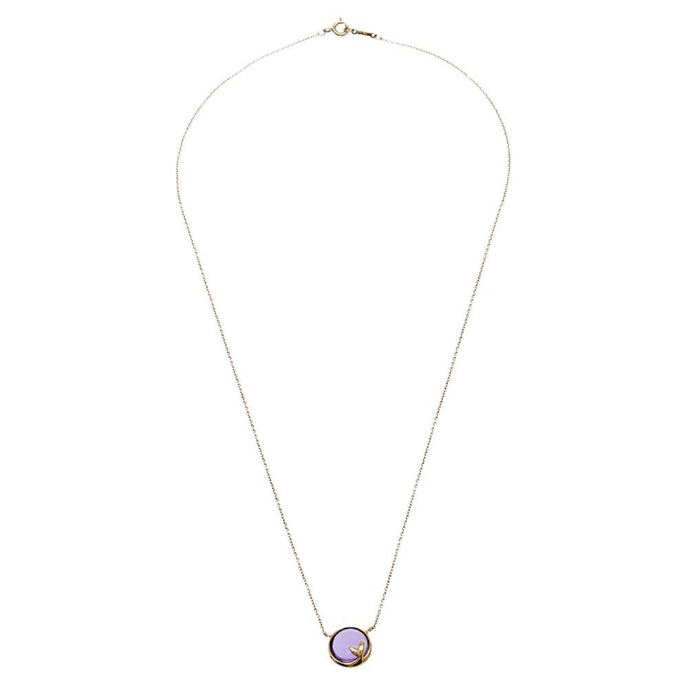 Tiffany & Co. Paloma Picasso Olive Leaf Amethyst 18K Gold Pendant Necklace