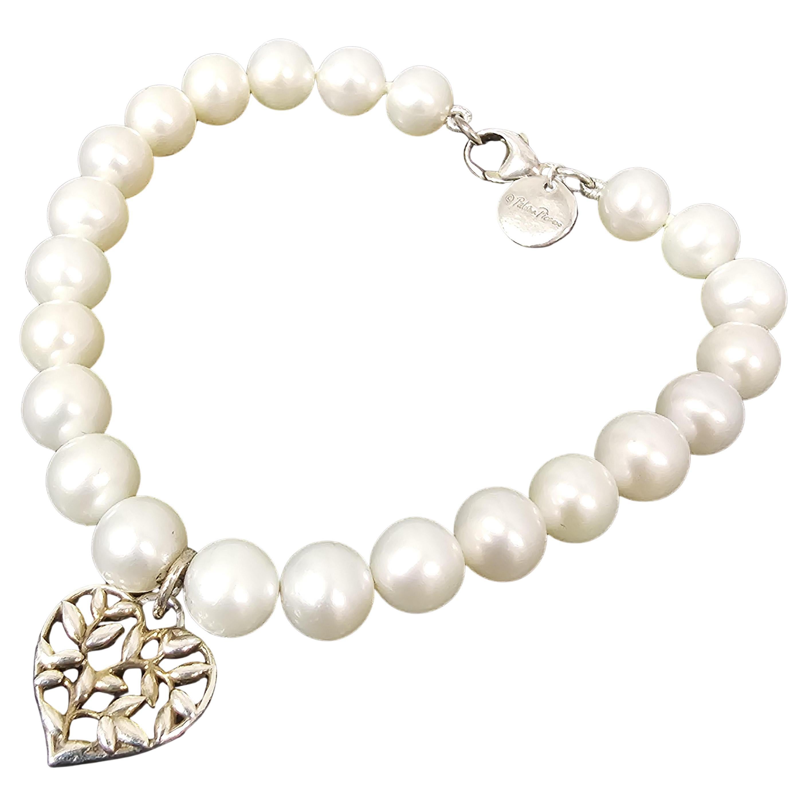 Tiffany 
Co. Paloma Picasso Olive Leaf Heart Charm 8mm Pearl Bracelet 7.75" im Angebot