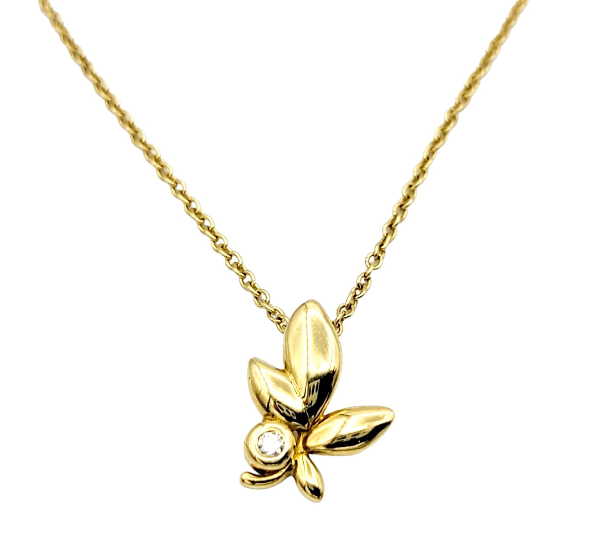 Contemporary Tiffany & Co. Paloma Picasso Olive Leaf Pendant Necklace with Diamond 18K Gold