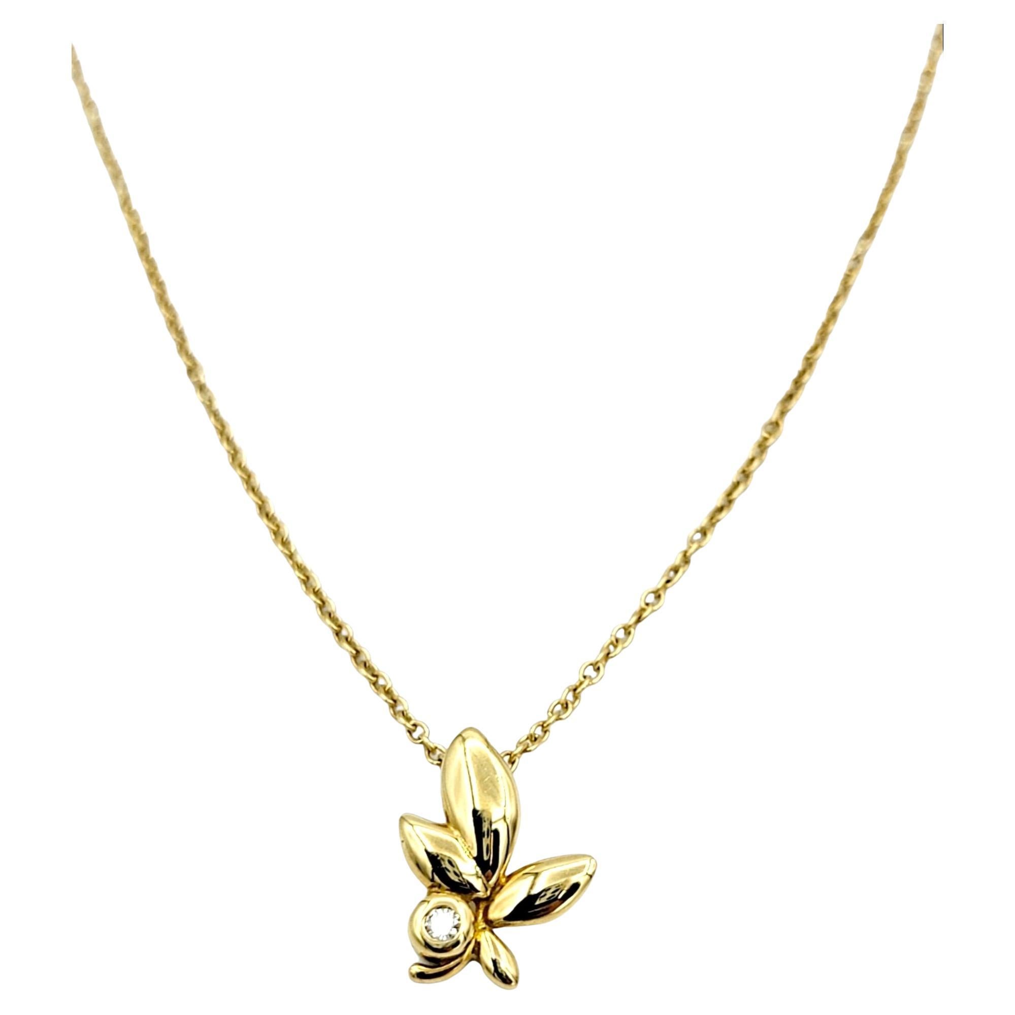 Tiffany & Co. Paloma Picasso Olive Leaf Pendant Necklace with Diamond 18K Gold