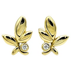 Tiffany & Co. Paloma Picasso Olive Leaf Stud Earrings with Diamond 18 Karat Gold