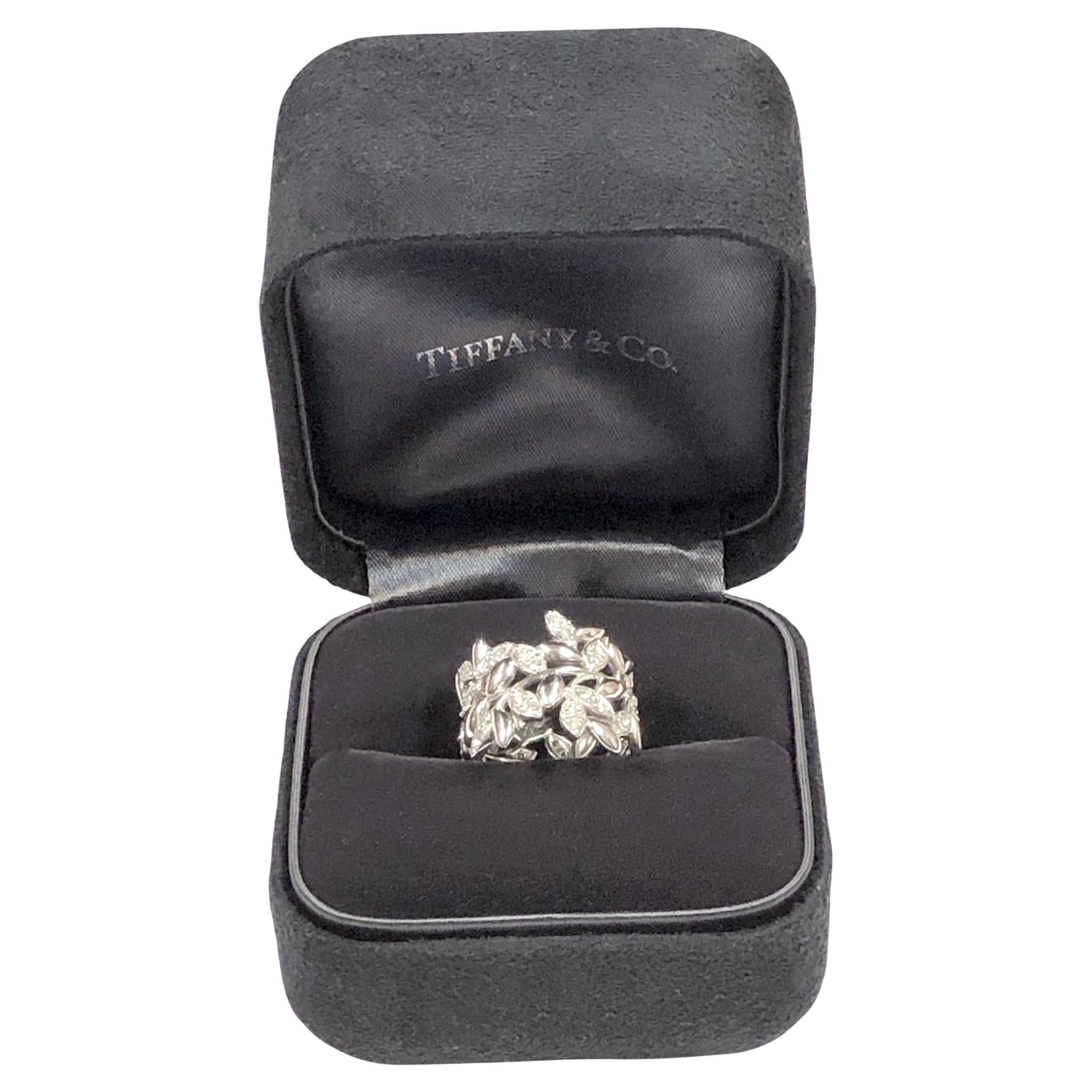 Tiffany & Co Paloma Picasso Olive Leaf White Gold and Diamond Band Ring
