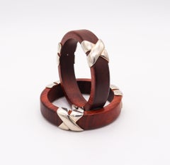 TIFFANY & CO. Paloma Picasso Pair Of Bangle Bracelets In Wood And .925 Sterling