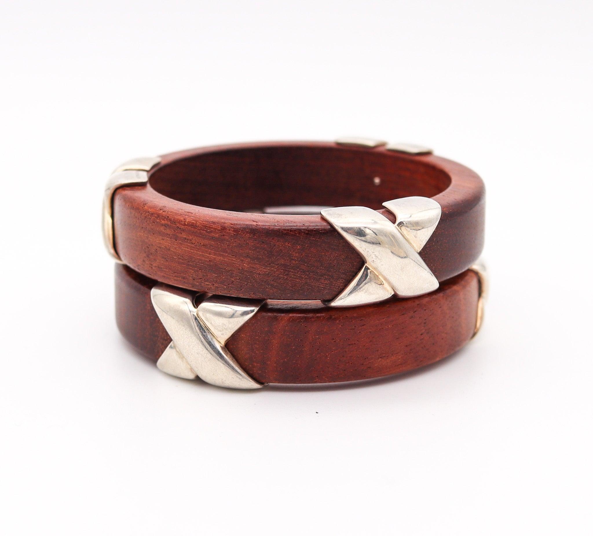 TIFFANY & CO. Paloma Picasso Paar Armreif Armbänder in Holz und .925 Sterling im Zustand „Hervorragend“ im Angebot in Miami, FL