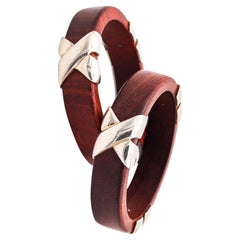 TIFFANY & CO. Paloma Picasso Pair Of Bangle Bracelets In Wood And .925 Sterling