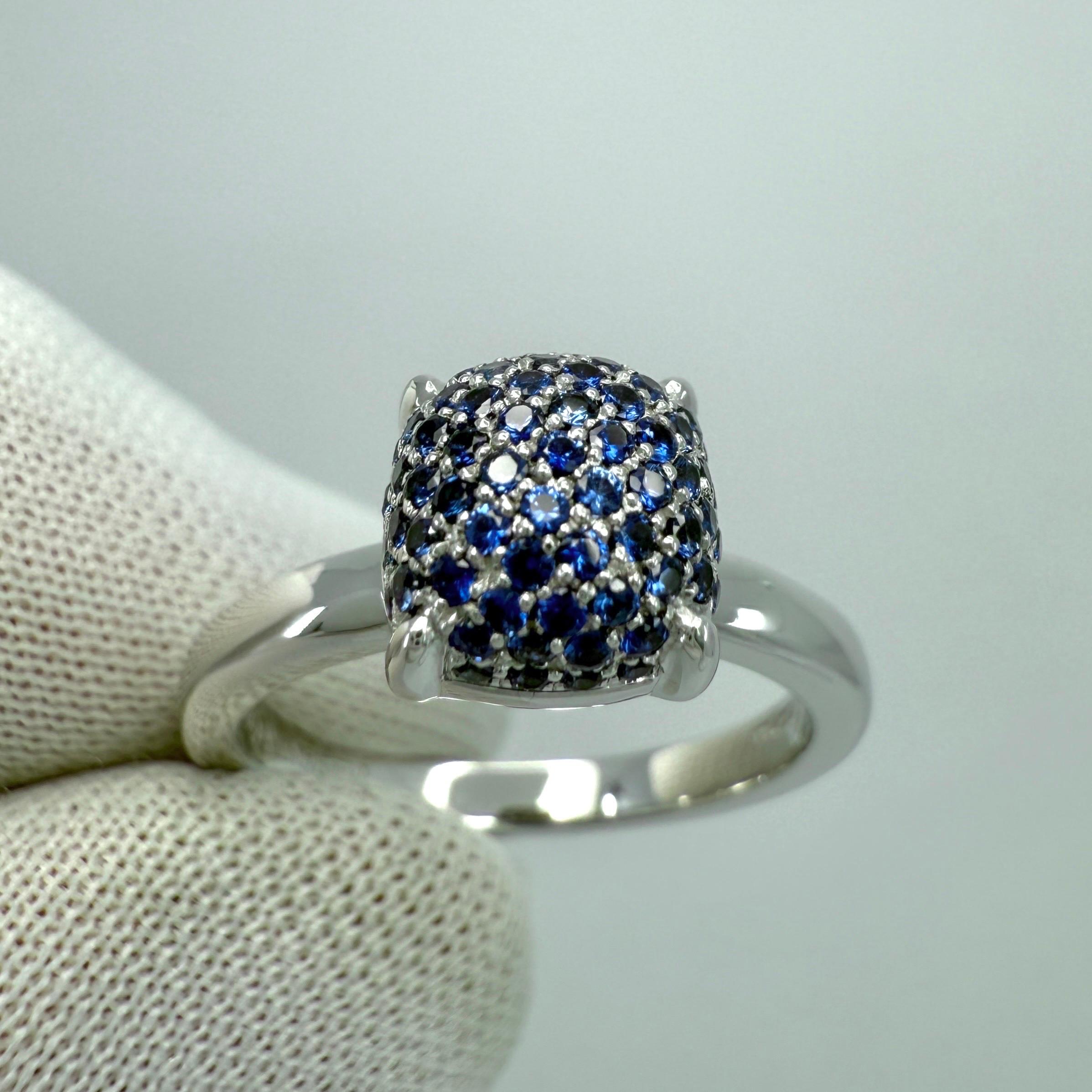 Round Cut Tiffany & Co Paloma Picasso Pavé Blue Sapphire Sugar Stack 18k White Gold Ring For Sale